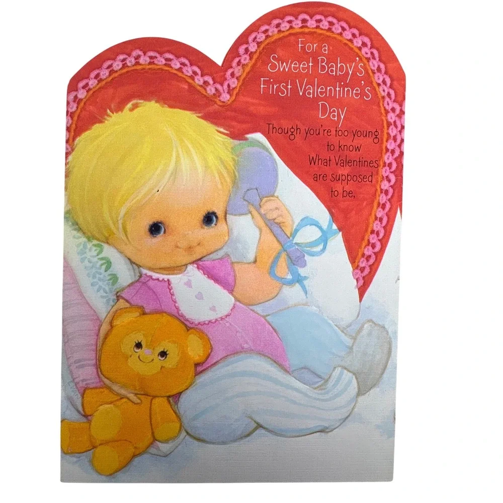Vintage Hallmark Baby's First‎ Valentine's Day Card 1973 Three Panel Signed